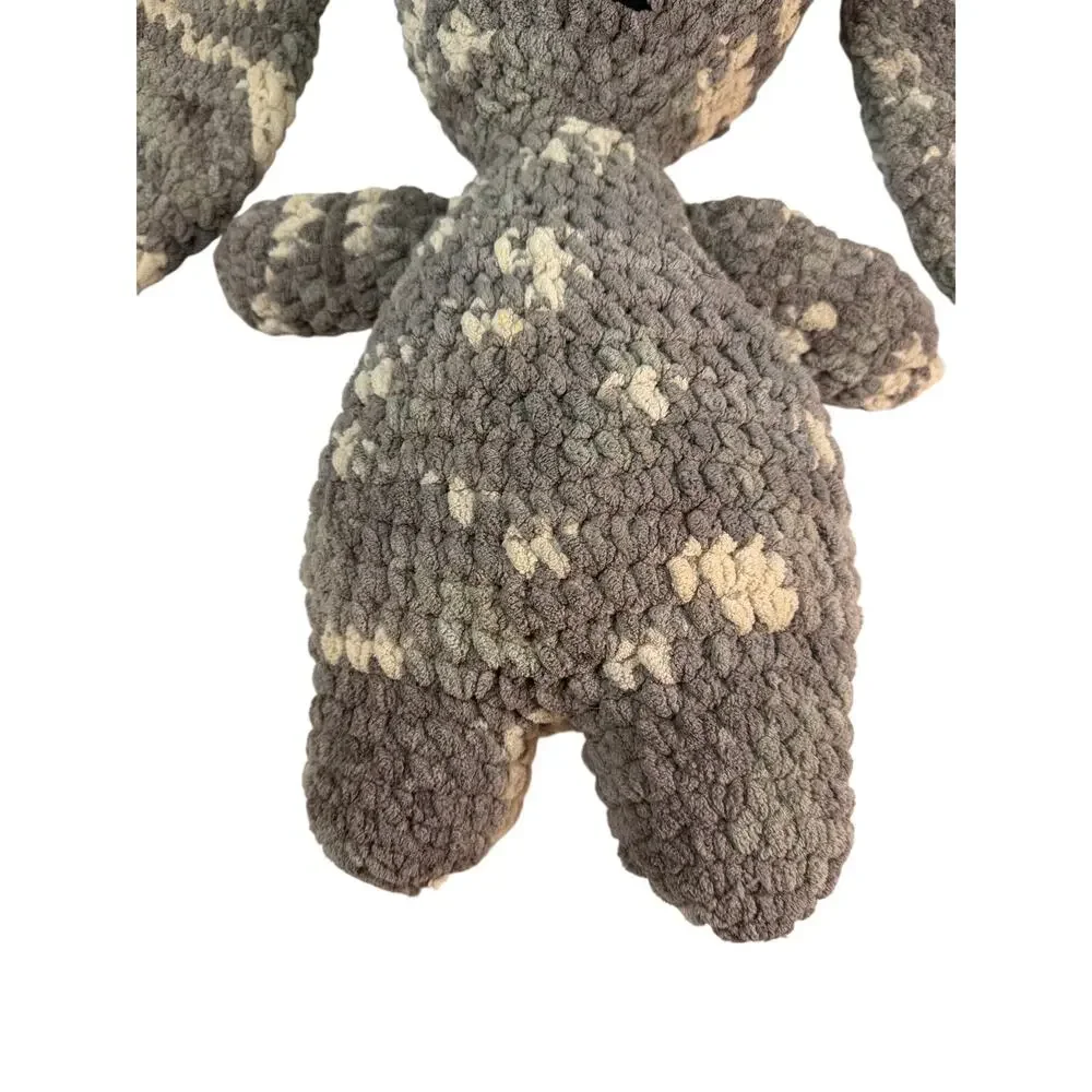 Handmade Crochet Bunny Plush Long Floppy Ears Grey Cream Chenille Amigurumi Toy
